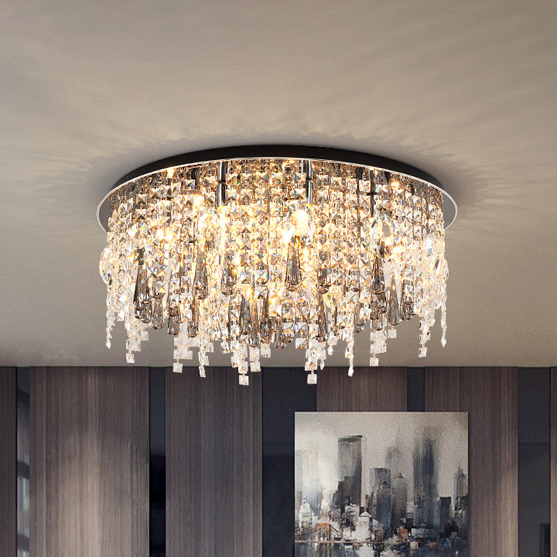 Modern Clear Crystal 12-Head Flush Mount Ceiling Fixture