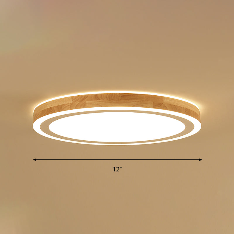 Nordic Style Natural Wood Led Flush Ceiling Lamp Kit - Super Thin & Round 12/15 Diameter Ideal For