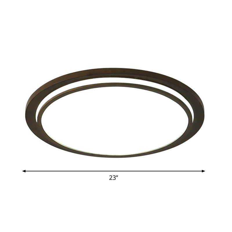 Modern Wood Drum Led Flush Light Fixture Brown Ceiling Mounted Lamp In Warm/White/Natural 15/18/23
