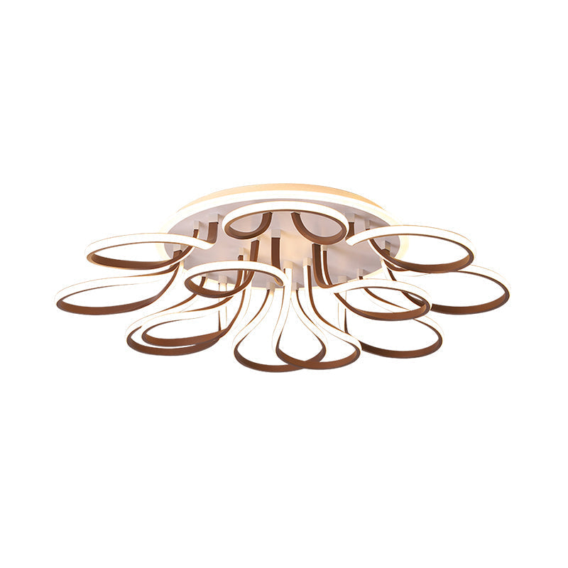 Modern Acrylic Flush Mount Ceiling Light Fixture - Bend Design 9/12 Heads Brown 38.5/46.5 Wide