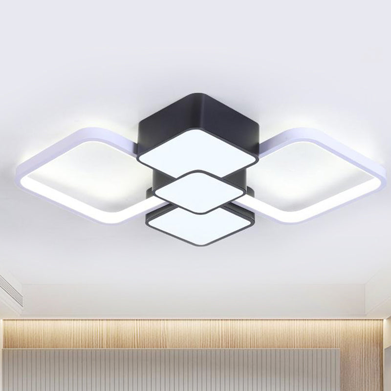 Modern Square Flush Mount Led Ceiling Light In Black With Warm/White 18/21.5 Wide Black-White / 18