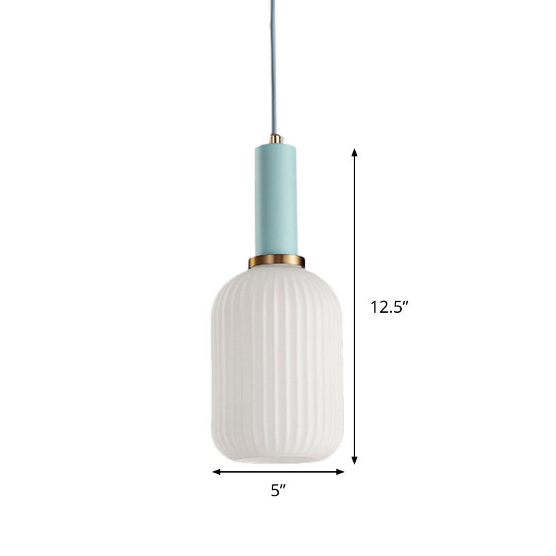 Macaron Black/Pink/Blue Pendant Dining Room Light With White Glass Shade - 5/8/12 Wide