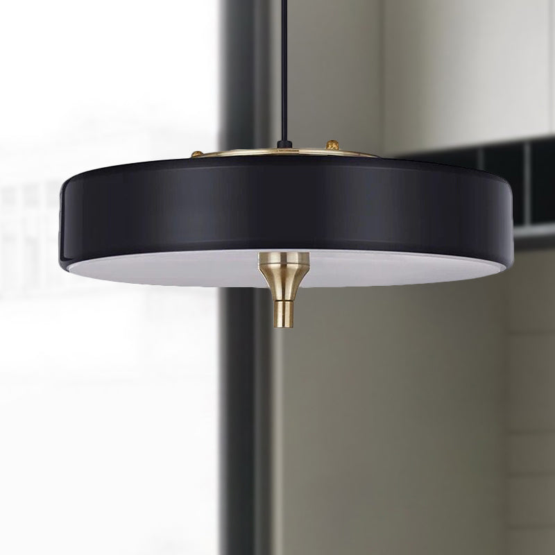 Modern Drum Chandelier - Light Blue/White/Black Metal 3-Light Dining Room Hanging Fixture