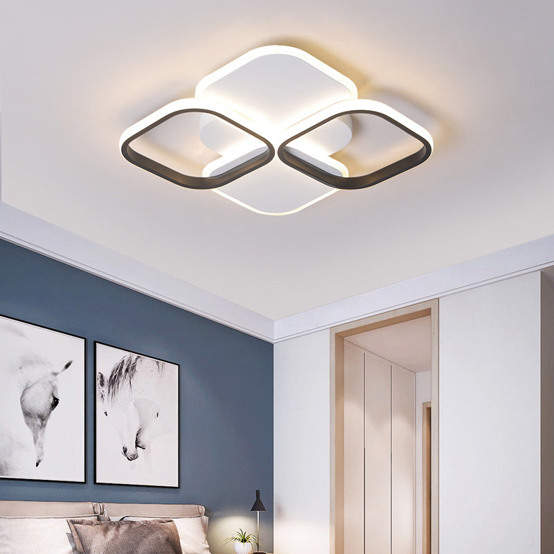 Modern Led Rhombus Ceiling Light In White/Black 16/19.5 Wide Flush Mount Acrylic Lamp