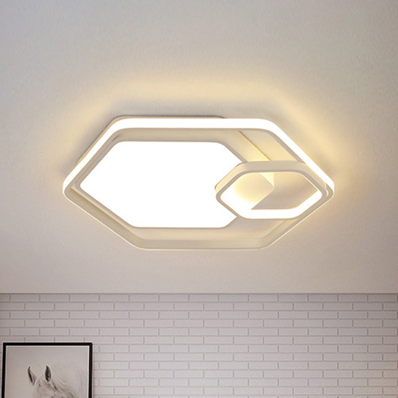 Hexagonal Ceiling Lamp - Modern Style Metallic Led 21/27 W Black And White/White Flush Light For