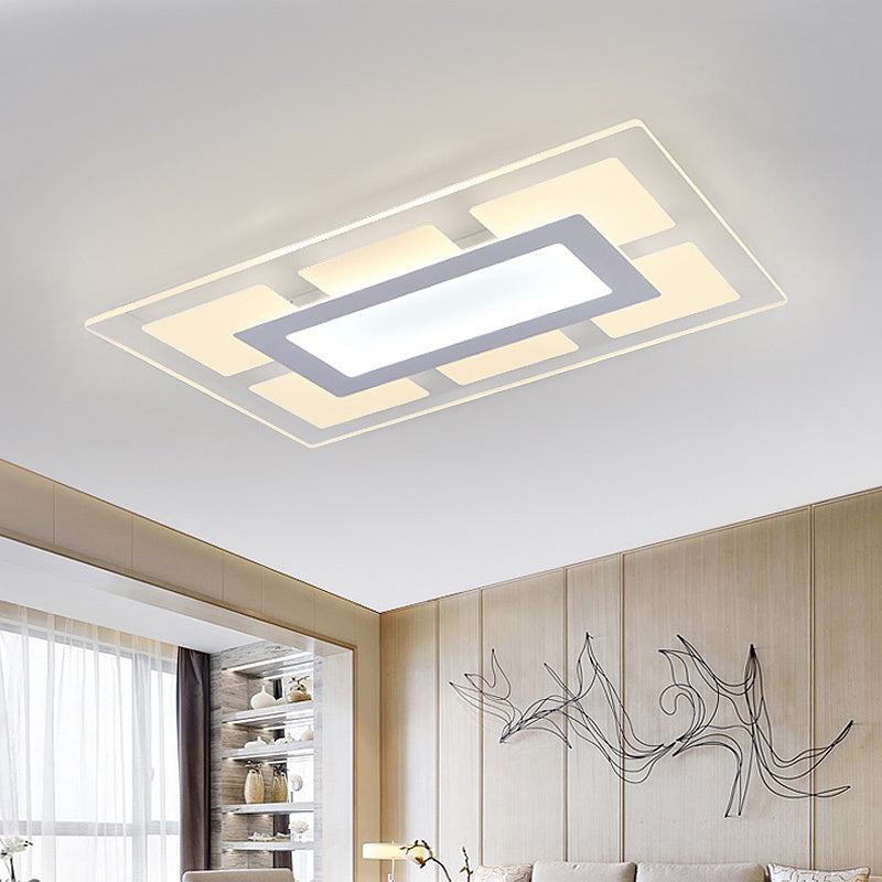 Modern White Rectangle Ceiling Light - Acrylic Led Flush Mount Warm/White (23.5/35.5 Wide)