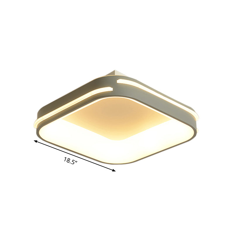 Modern Gray Square Metal Ceiling Mount Led Flush Lamp - 18.5/24.5 Wide; Warm/White Light