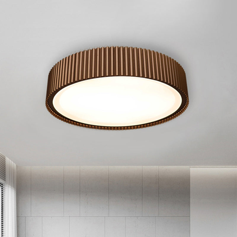 Modernist Metal Drum Flush Ceiling Light Fixture - 18’/22’ Dia Coffee Led Mount Lamp In