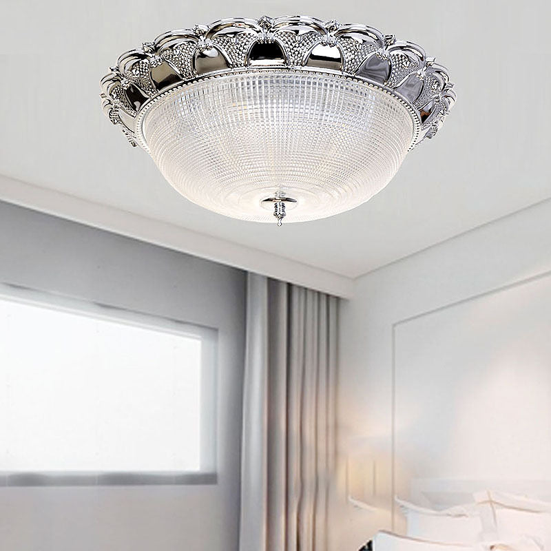 Contemporary Silver Crystal Dome Flush Mount Ceiling Light With 3 Heads