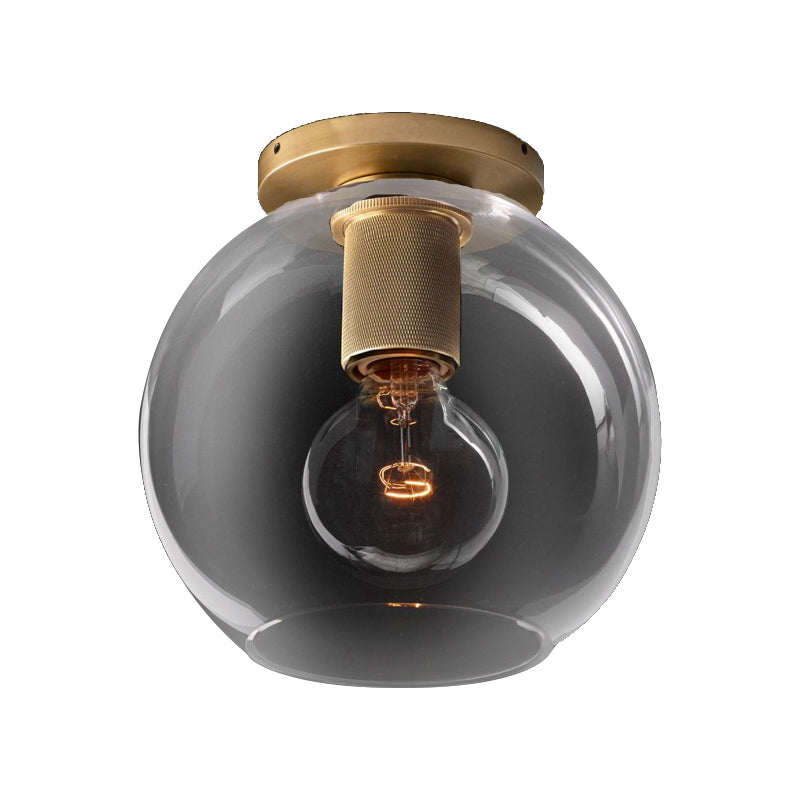 Modern Glass Flush Pendant Ceiling Light In Brass For Balcony - Globe Cone Cylinder Trumpet Shapes