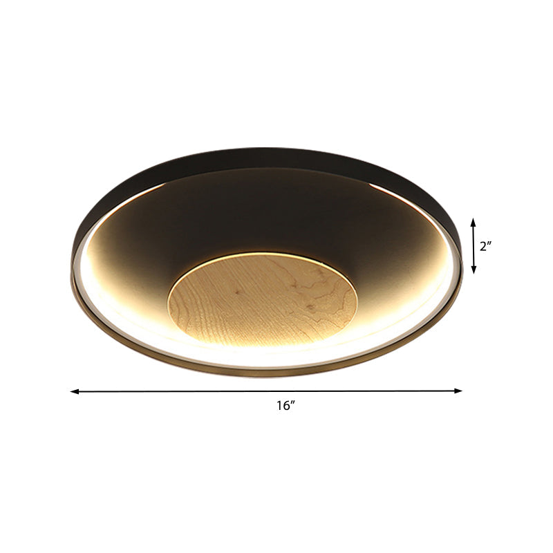 Nordic Acrylic Led Ceiling Flush Light In Black/White Wood - 12/16/19.5 Inch Wide