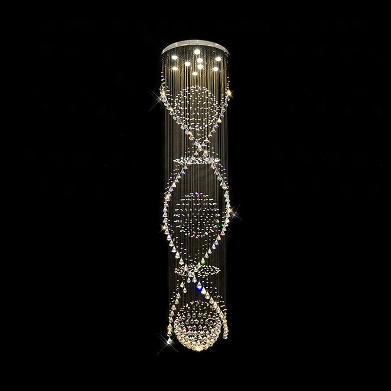 Modern Crystal Led Waterfall Pendant Lamp With 9 Bulbs For Living Room