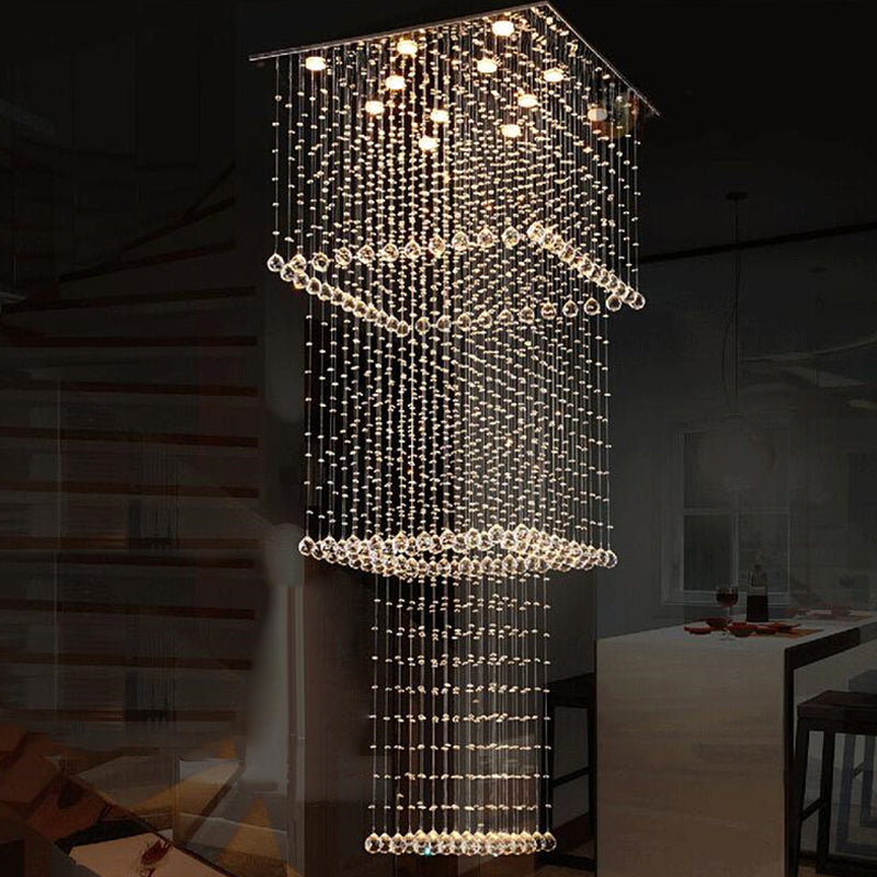Modern Crystal Square 13-Head Led Pendant Light Fixture - Silver