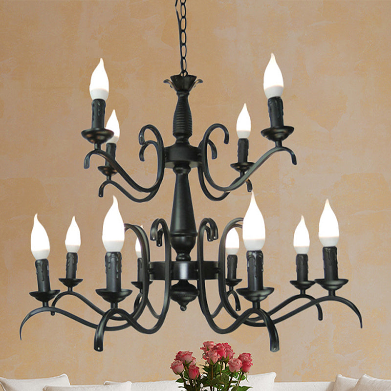 Vintage Style Black Metallic Hanging Lamp - Flameless Candle Chandelier Lighting 3/5 Heads Ideal For