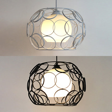 Vintage Black/White Metal Pendant Light With Opal Glass Globe Shade