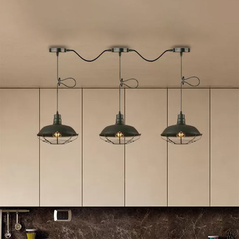 Industrial Style Barn Metallic Hanging Light With 3/5 Lights Black Finish And Wire Cage - Perfect