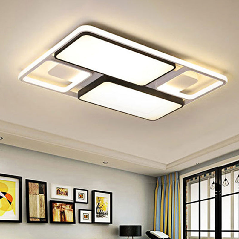 Contemporary Led Flush Mount Ceiling Light In Black/White 19.5/45 Wide