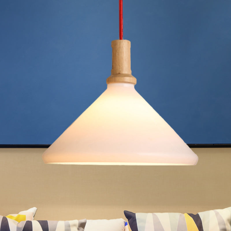 Frosted Glass Nordic Conical Pendant Ceiling Light - White Dining Room Hanging