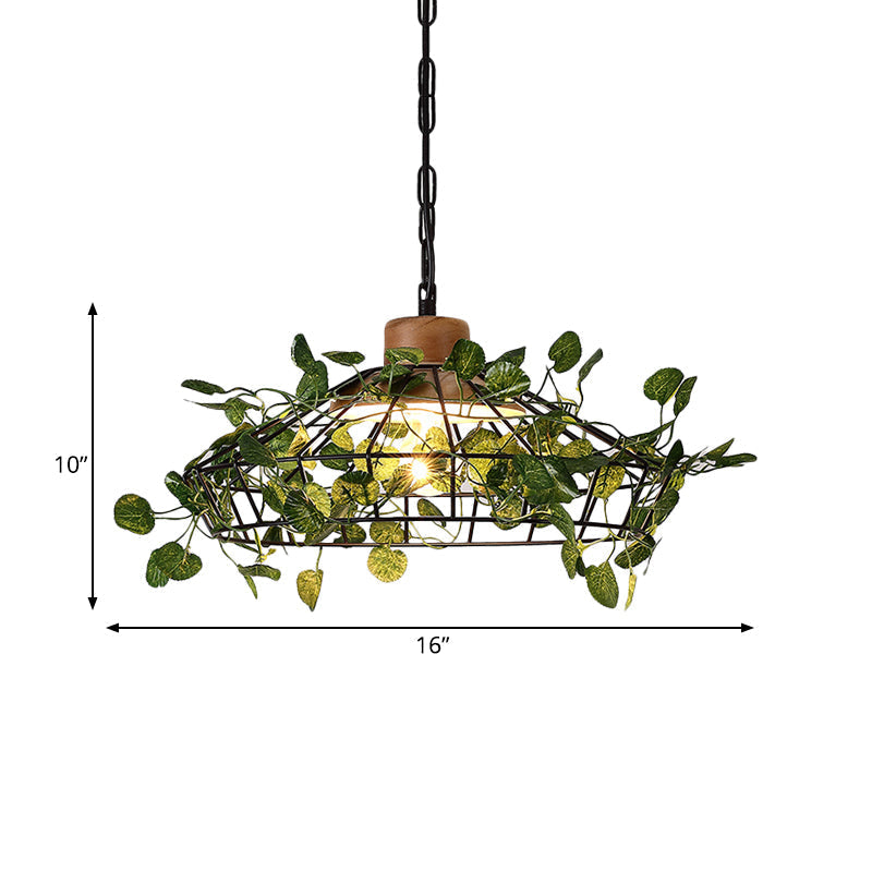 Vintage Black Metal Pendant Lamp With Led Bulb Cage For Restaurants And Plants
