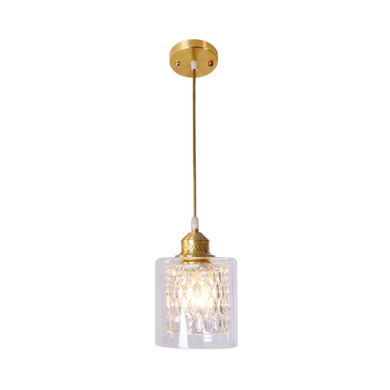 Contemporary 1-Light Brass Pendant With Dual Clear Glass Shades