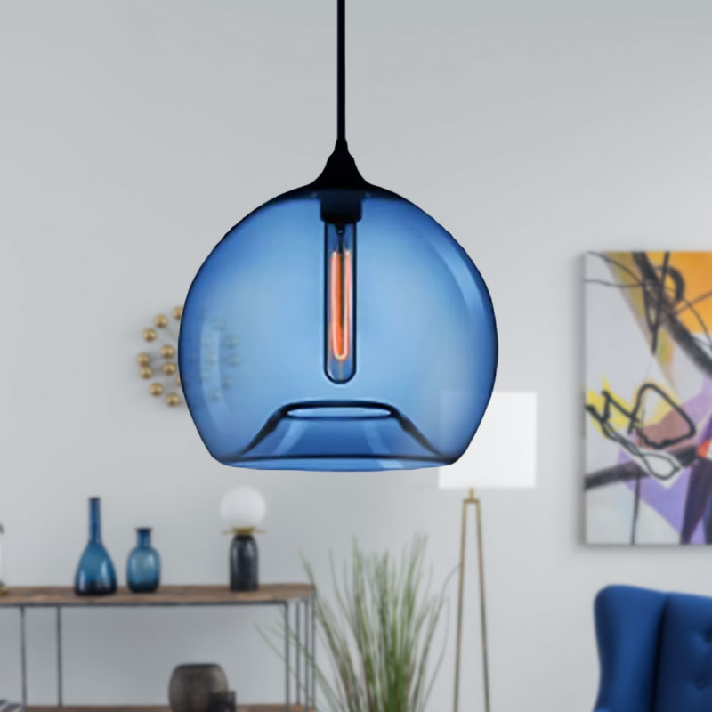 Modern Glass Ball Shade Suspension Light - 1-Light Red/Brown/Blue Hanging Ceiling