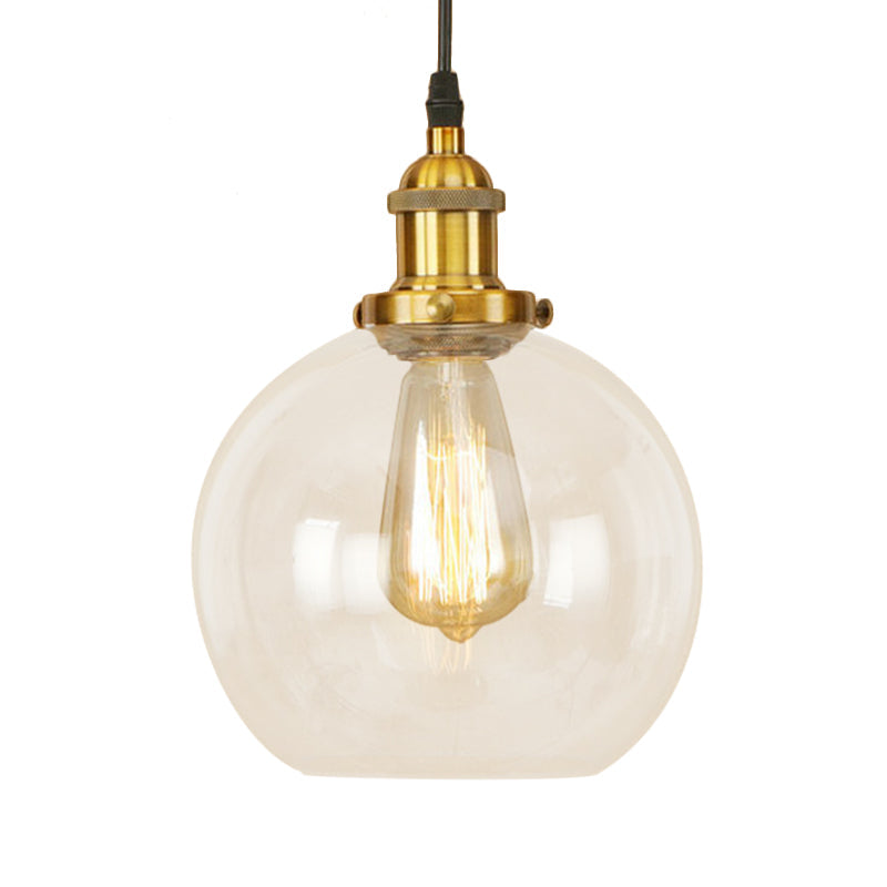 Vintage Clear Glass Globe Pendant Light For Dining Room - 1 Hanging Ceiling In Brass/Copper/Rust