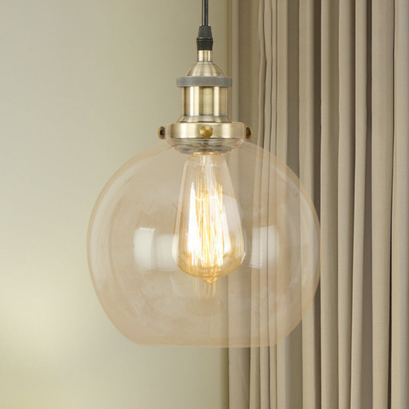 Vintage Clear Glass Globe Pendant Light For Dining Room - 1 Hanging Ceiling In Brass/Copper/Rust