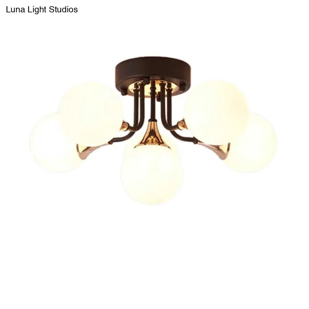6/10/13 Semi Flush Chandelier With Milk White Glass Shades - Black Ceiling Mounted Sphere Light