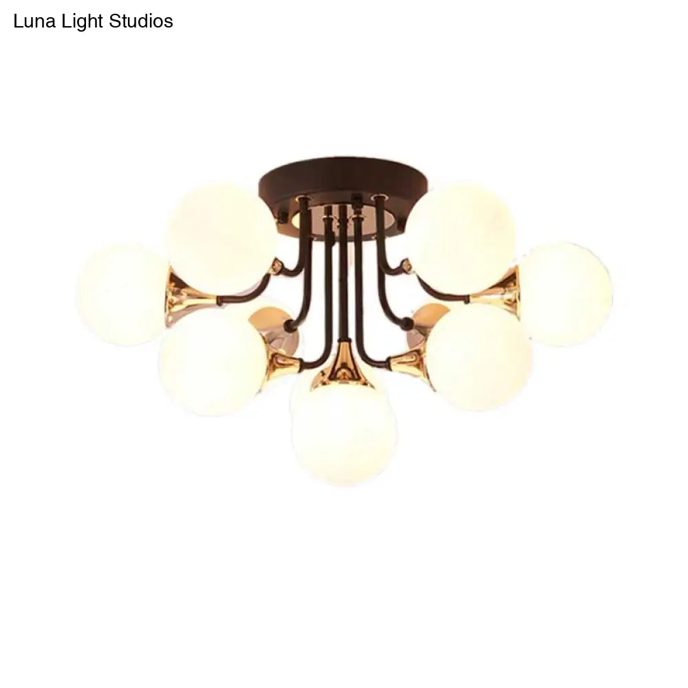 6/10/13 Semi Flush Chandelier With Milk White Glass Shades - Black Ceiling Mounted Sphere Light
