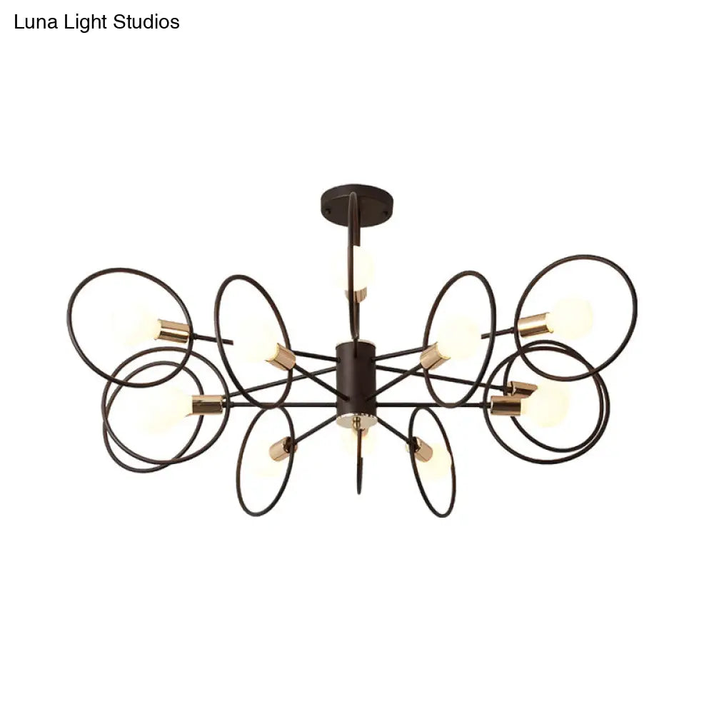 6/8/12-Head Tiered Circle Pendant Chandelier - Loft Style Coffee Iron Ceiling Light For Living Room