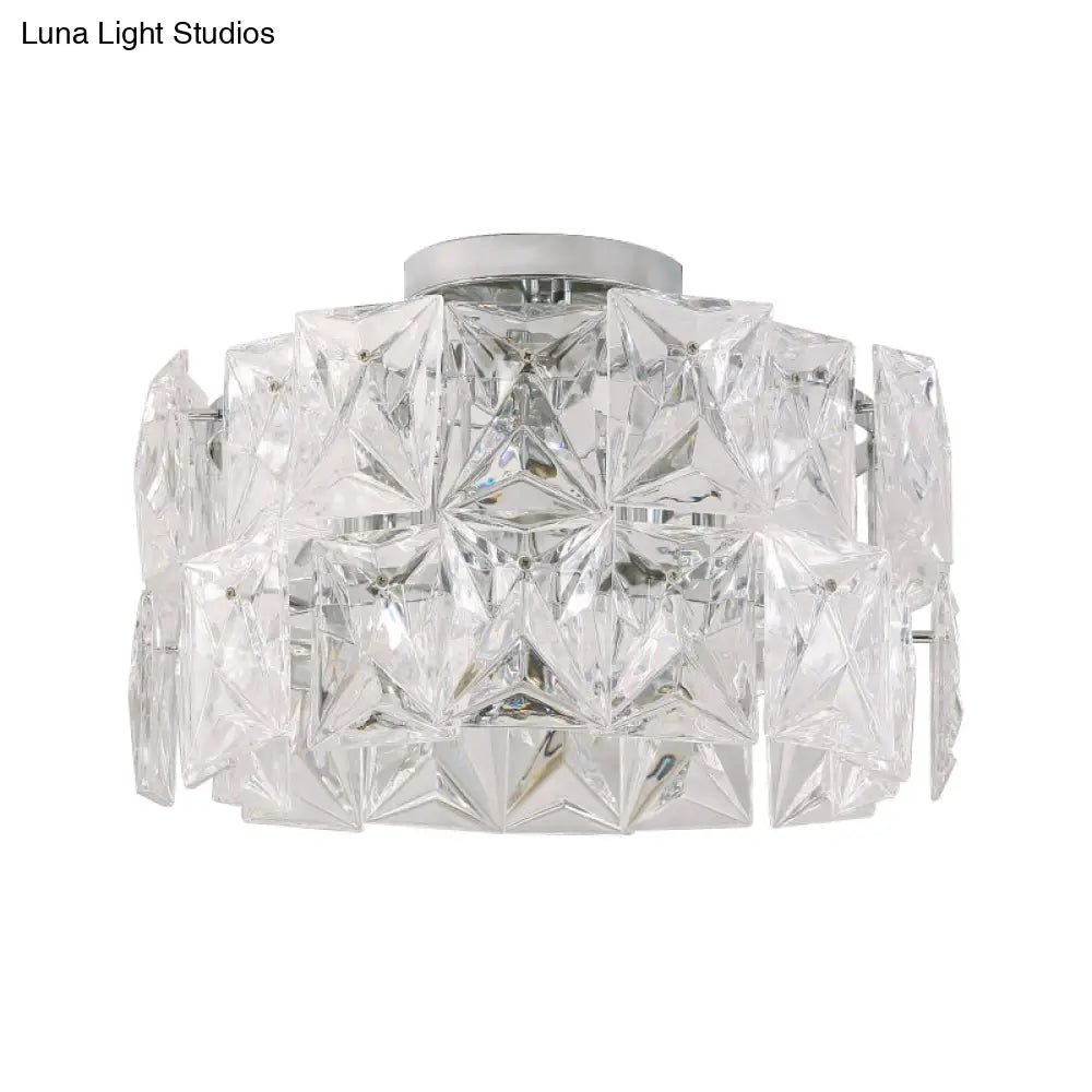 6 - Light Clear Crystal Cubic Ceiling Flush Mount For Bedroom Simplicity
