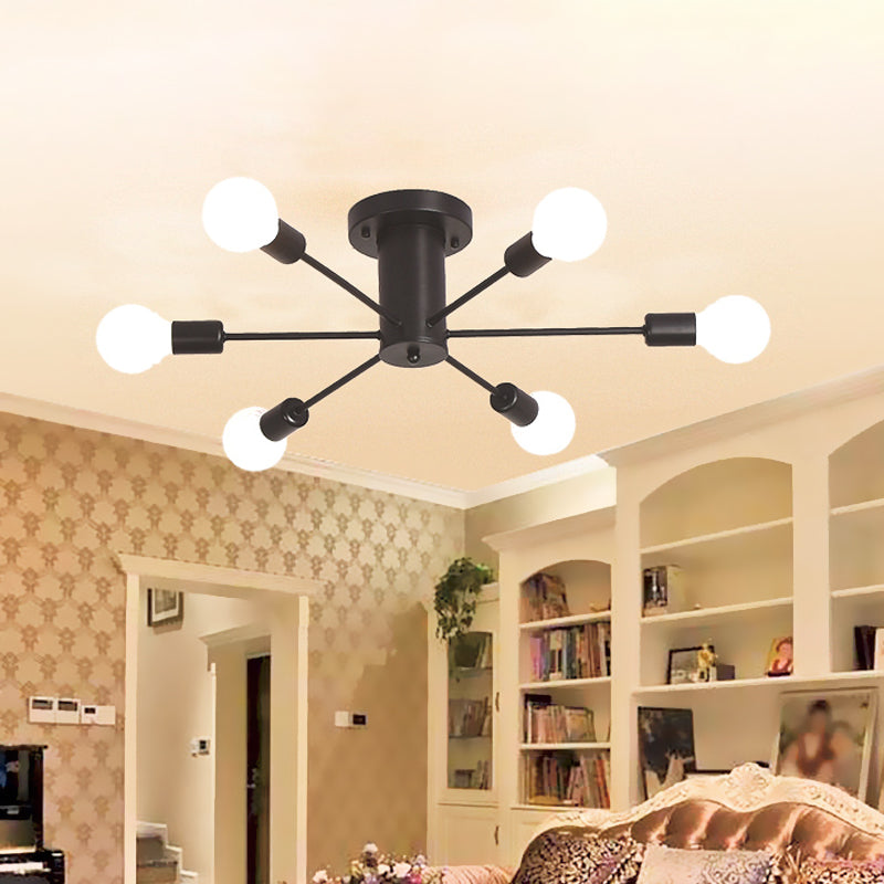 Semi Flush Mount Vintage Ceiling Light Fixture 6/8 Heads Black/White Metallic For Kitchen