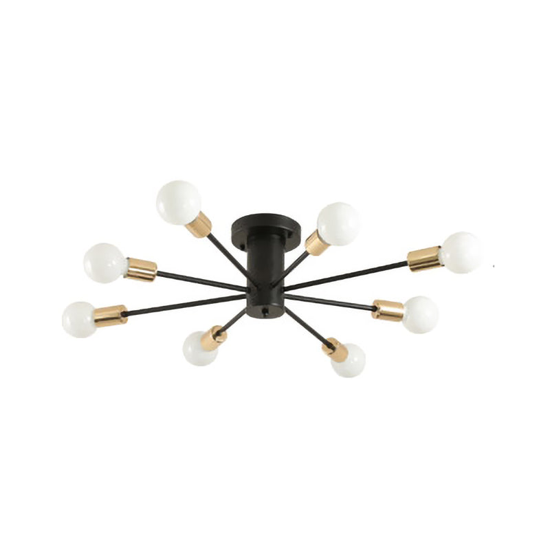 Semi Flush Mount Vintage Ceiling Light Fixture 6/8 Heads Black/White Metallic For Kitchen