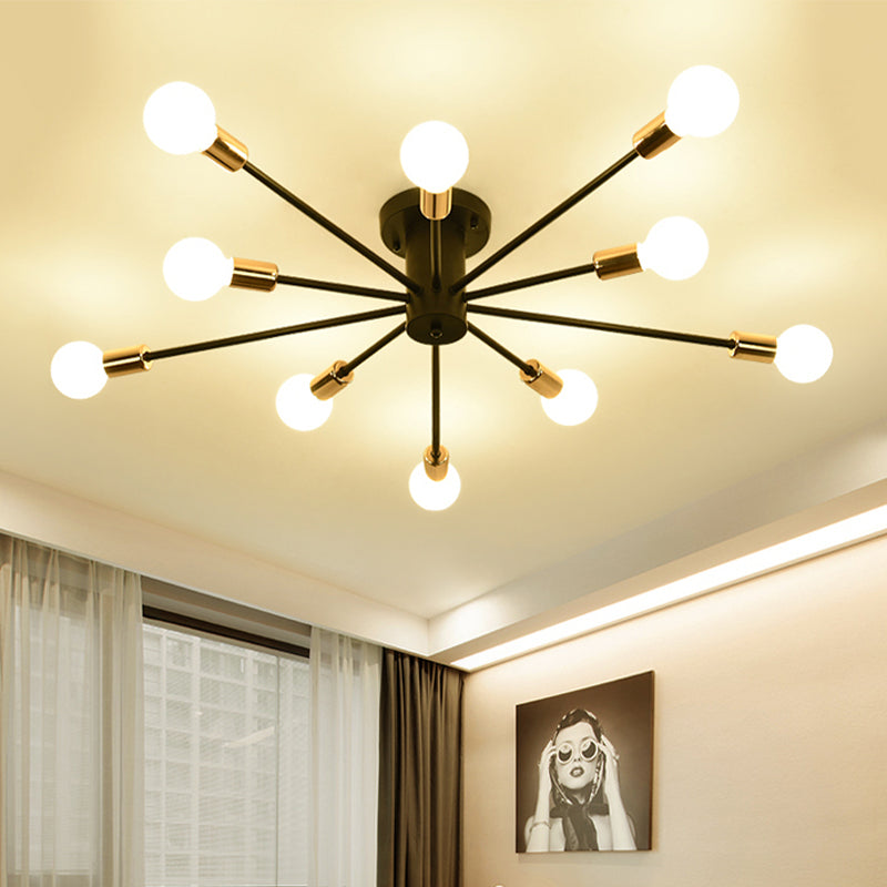 Semi Flush Mount Vintage Ceiling Light Fixture 6/8 Heads Black/White Metallic For Kitchen