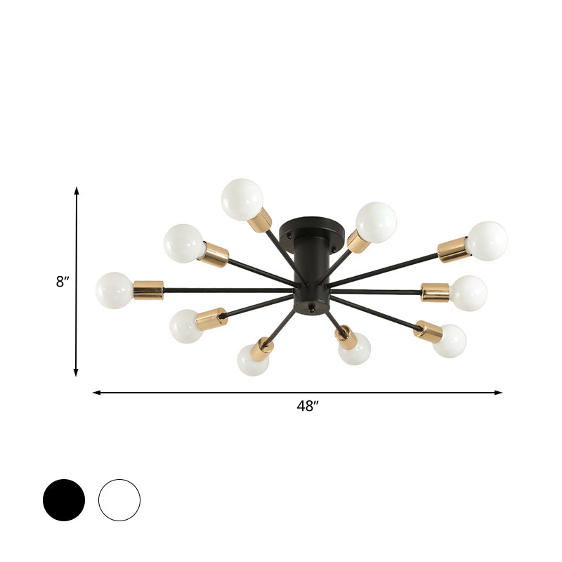 Semi Flush Mount Vintage Ceiling Light Fixture 6/8 Heads Black/White Metallic For Kitchen