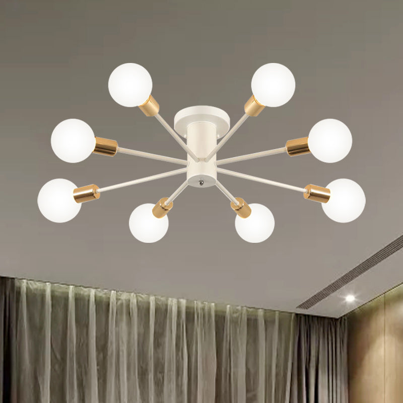 Semi Flush Mount Vintage Ceiling Light Fixture 6/8 Heads Black/White Metallic For Kitchen
