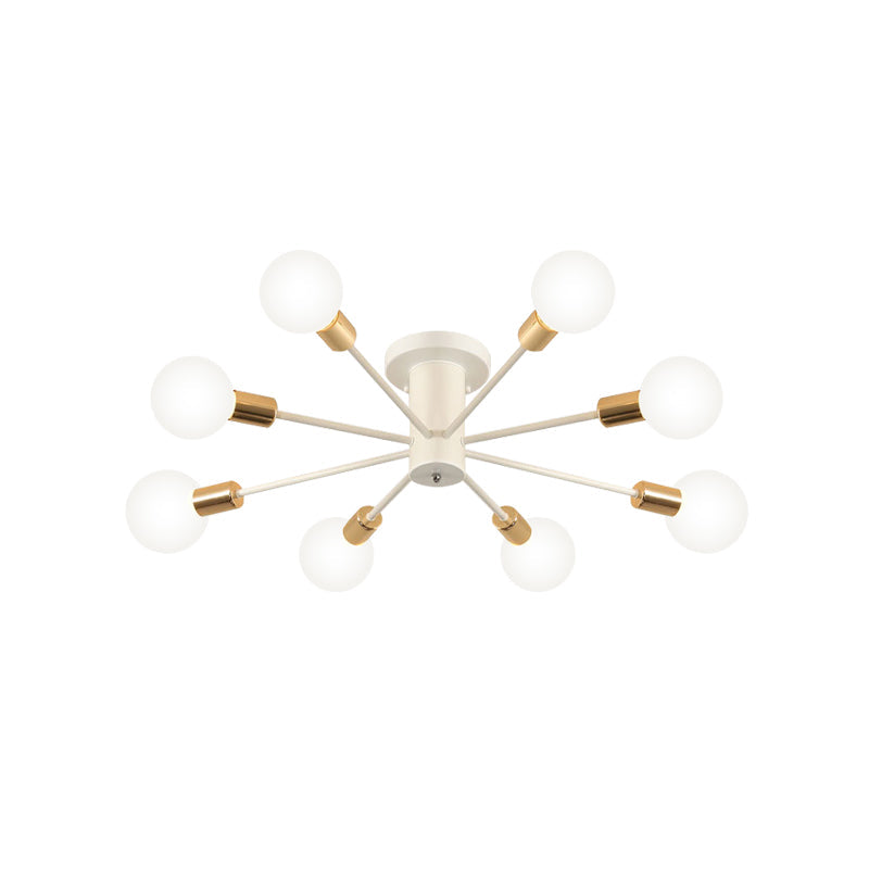 Semi Flush Mount Vintage Ceiling Light Fixture 6/8 Heads Black/White Metallic For Kitchen