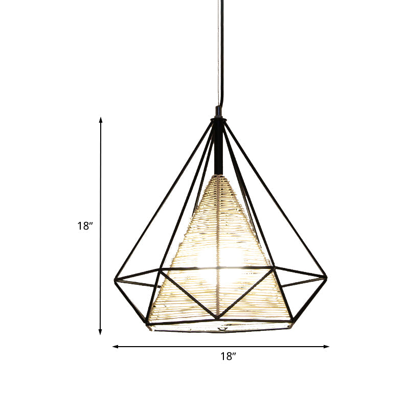 Modern Beige Diamond Rattan Hanging Pendant Light - Available In 15 18 And 19.5 Width Ideal For