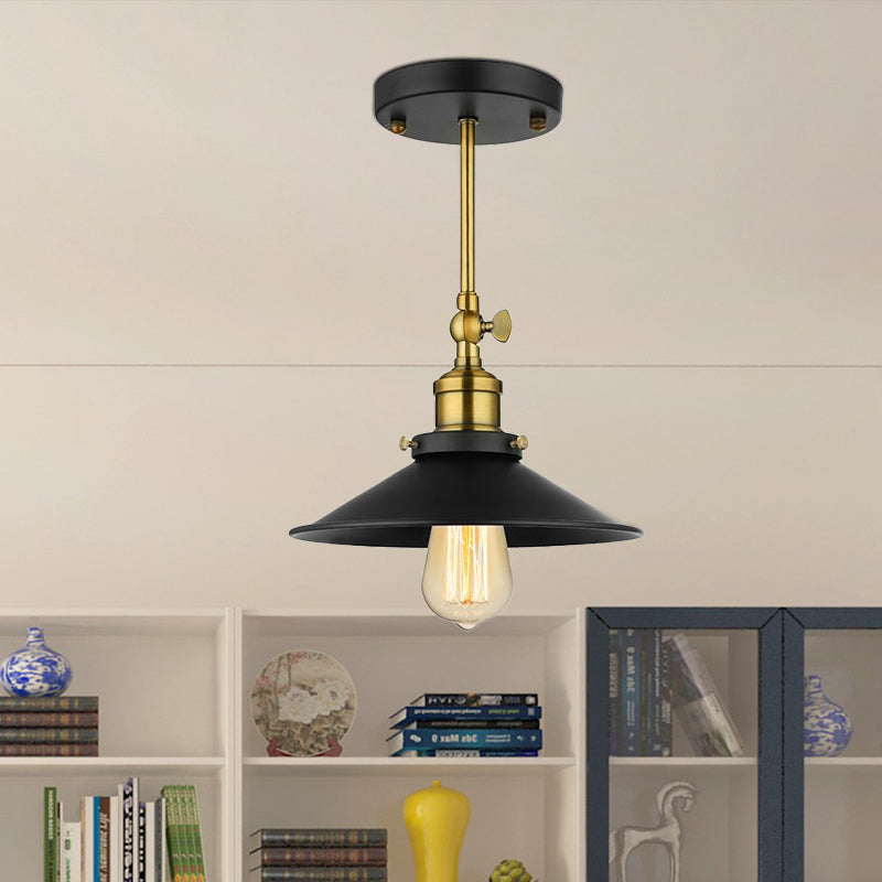 Vintage Black Metallic Semi-Flush Ceiling Light With Conical Bulb For Dining Room
