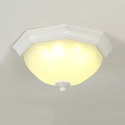 Modern White Glass Fluted Ceiling Mount Light For Porch / 12.5