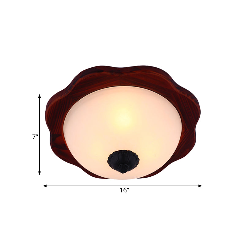 Frosted Glass Brown Flush Light Fixture - 16’/19’ W 3 Heads Rural Mount Recessed Lighting With