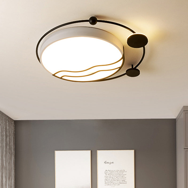 Contemporary Round Flush Mount Iron Led Flushmount With Halo Detail - White/Warm Light