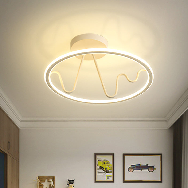 Sleek White Led Semi Flushmount Lighting With Ring And Spiral Design