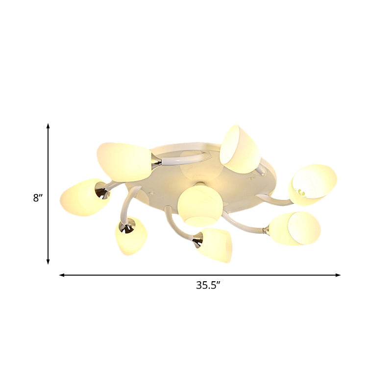 Semi Flush Modern White Spiral 6/8 Light For Living Room With Tulip Opal Glass Shade