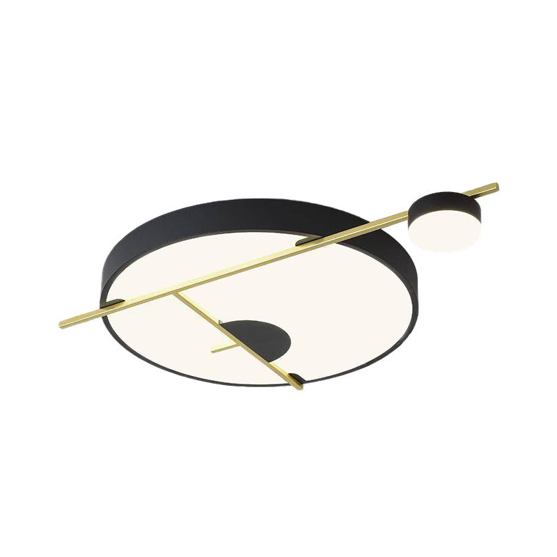 Modernist Led Flush Mount Ceiling Lamp Black/White-Gold Drum Fixture Acrylic Shade Warm/White Light