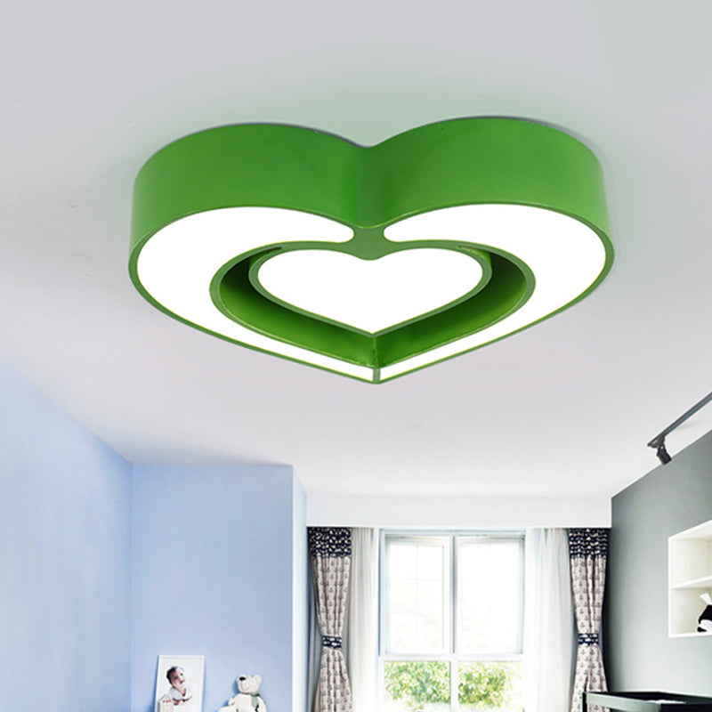 Contemporary Acrylic Led Flush Mount Ceiling Light For Bedroom - Loving Heart Design (Blue/Red/Pink)