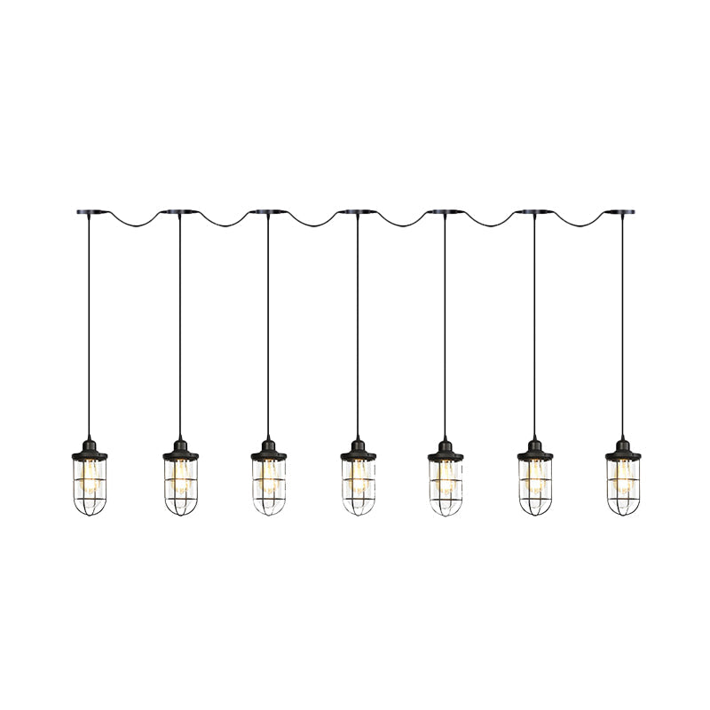 Black Multi-Light Chandelier | Farmhouse Style Clear Glass Cage Tandem Ceiling Lamp