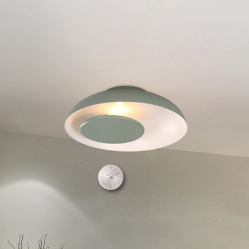 Macaron Single Iron Flush Mount Ceiling Light With Colorful Wide Bowl Design And Cover -