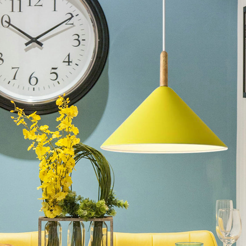Modern Metal Cone Pendant Light With Yellow/Blue Finish 12.5/16.5 Dia