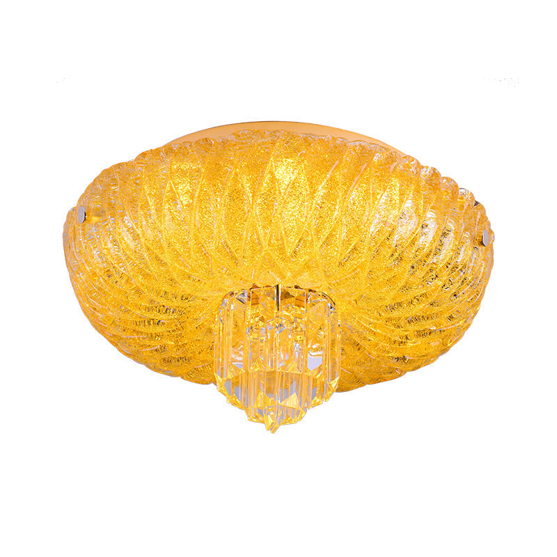 Contemporary Led Crystal Flush Mount Ceiling Lamp With Gold-Faceted Bowl Shade